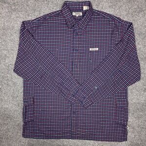 Vintage Mecca USA Mens‎ XL Navy Red Geometric Cross Button Down Shirt Streetwear